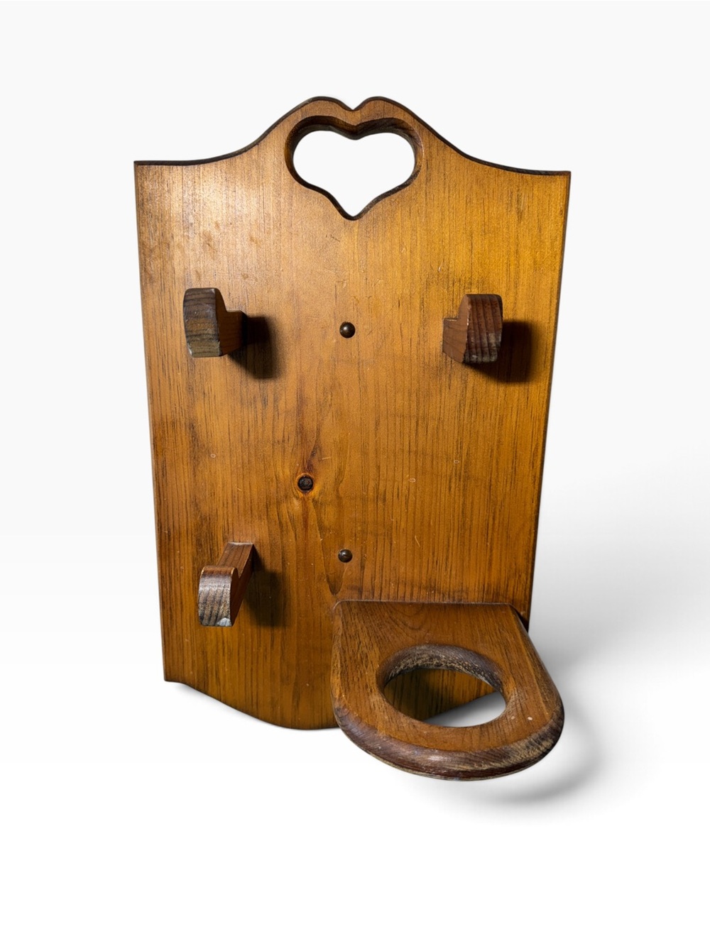 Wooden Heart Hair Dryer Holder, Vintage Wooden Heart Cut-out Wall Mounted